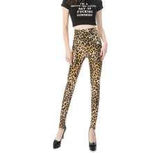 Pantalones de cuero ajustados con estampado de leopardo de ventas calientes para mujer